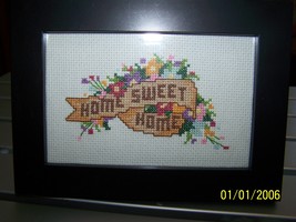 Hand Counted Cross Stiched Home Sweet Home w/ Frame 5x7 - £19.66 GBP
