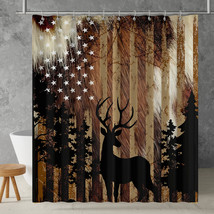 American Flag Deer Waterproof Polyester Shower Curtain with Hook - $615.11 MXN+