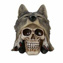 Pacific Giftware PT Indian Skull with Wolf Head Dress Bust Decorative Figurine - £19.97 GBP