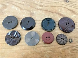 Vintage Antique Mid Century Set Mixed Lot 7 Brown Red Gray Celluloid Buttons - £23.59 GBP