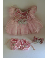 Build a Bear Pink Frilly Dress, Shoes, Hair Bow - £15.27 GBP