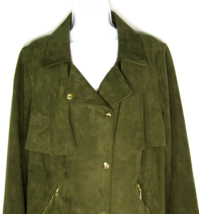 Chico’s Faux Suede Moto Jacket Women&#39;s Size 2 Asymmetrical Snap Green - £31.17 GBP