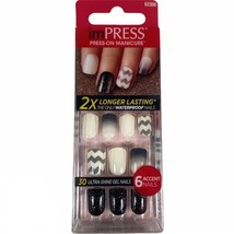 NEW Kiss Nails Impress Press On Manicure Short Gel Black White Zig Zag O... - $11.88