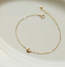 14ct Solid Gold Crescent Moon Bracelet, 14K Au585, Modern, Elegant, Fine, Dainty - £121.80 GBP+