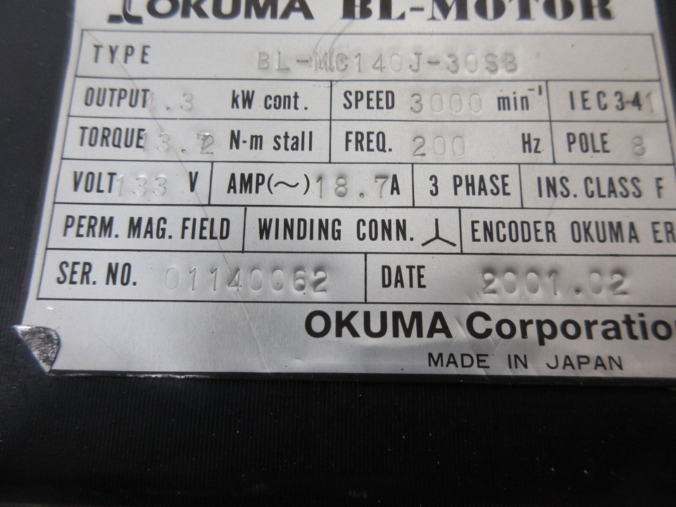 SPECIAL PRICE OKUMA SERVO MOTOR BL-MC140J-30SB ER-J-7200D ENCODER Item image 7