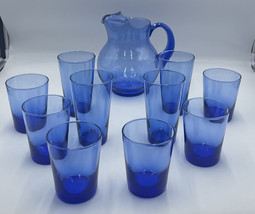 11 Pc Vtg Libbey Flare Cobalt Blue Old Fashioned Glassware Set - £116.78 GBP