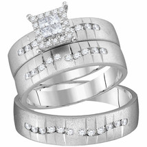 14kt White Gold His Her Princess Diamond Square Matching Bridal Wedding ... - £1,086.68 GBP