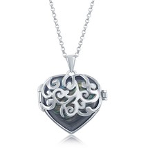 Sterling Silver Designed Heart Locket W/Chain - Abalone - £134.41 GBP