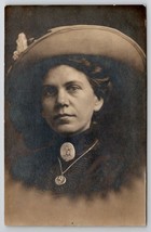 RPPC Lovely Lady Edwardian Women Hat Brooch and Necklace Real Photo Postcard R30 - £11.81 GBP