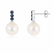 ANGARA 8mm Freshwater Pearl and Sapphire Earrings in Sterling Silver for Women - £153.02 GBP+