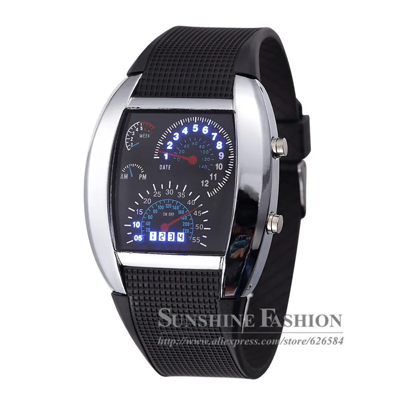 Men Sports Watches LED Digital Watch Men&#39;s Race Speed Car Meter Dial Sil... - £13.80 GBP