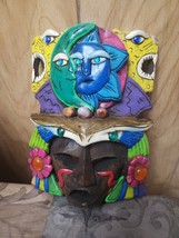 Vintage Hand Carved Wood Mexican Mayan Aztec Mask Folk Wall Art 8.25” - €24,91 EUR