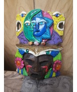 Vintage Hand Carved Wood Mexican Mayan Aztec Mask Folk Wall Art 8.25” - €24,86 EUR