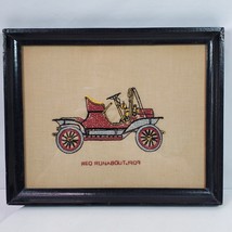 Vintage Automotive Handcrafted Cross Stitch Red Runabout 1909 Framed ART... - $26.18