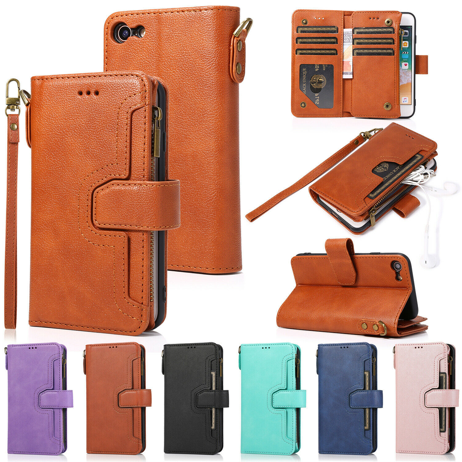 For Samsung Galaxy Note 20 Ultra 5G/S20/A51/A71 Leather Zipper Wallet Case Cover