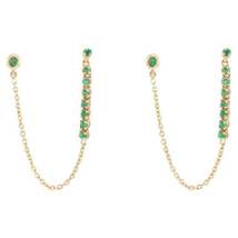 Minimal Double Piercing Emerald Chain Earrings Crafted in 18k Yellow Gold - £1,093.03 GBP