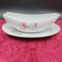 VTG Royal Court Carnation Gravy Boat with Underplate Fine China 9X6X3&quot; Japan 50s - £11.86 GBP