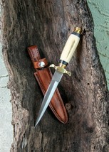 15.5&quot; Renaissance Dagger Bone Handle, Brass Fittings. Leather Sheath Sharp! - £14.97 GBP