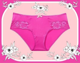 M Fuchsia HOT Pink Lace Inset Bow Charm Body by Victorias Secret Hiphugger Panty - £10.85 GBP