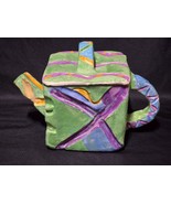 Vintage HANDMADE Stoneware Pottery Green Purple Blue DECORATIVE Teapot -... - $25.77 CAD