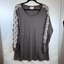 Grace &amp; Emma Tunic Top Lace Sleeve Long Sleeve Casual Gray 2XL - $24.74
