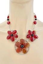 Red and Brown Natural Agate Gemstone Flower Handmade Necklace Earrings,C... - $25.18