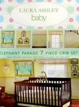 Laura Ashley Elephant Parade Crib Quilt Sheet Ruffle Valance Art 7P Bedding New - £88.27 GBP