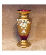 Vintage Bohemian Czech Cranberry 24K Gold Encrusted Enameled Glass Vase ... - $147.58 CAD