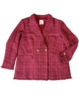MNG Woman Pink Tweed Double-Breasted Blazer Jacket Frayed Hem Size XL - $84.99