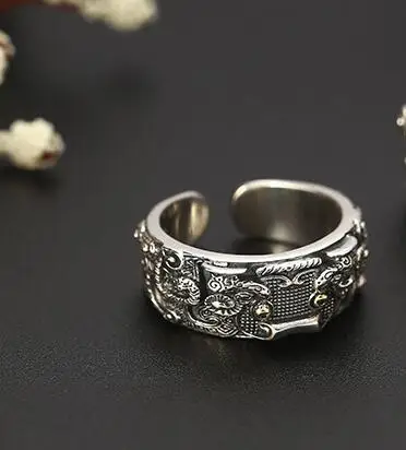 100% 925 Silver Fengshui Pixiu Ring Good Luck Man Ring Thai Sterling Silver Luck - £58.46 GBP