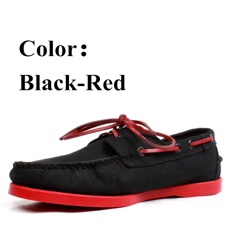Nubuck leather docksides casual boat shoes brand flat loafers for homme femme black red thumb200