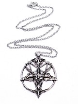 Baphomet Devil Necklace Pendant Satan Goat Head Occult Pentagram Silver Chain  - £3.83 GBP
