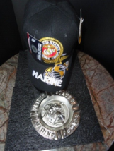 USMC Black Baseball Cap and Alum Nickel Chrome Plated Ashtray 7" Diameter NEW image 2