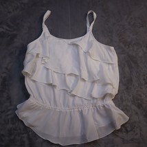 Whats Hot Tank Shirt Womens XL White Peplum Ruffle Spaghetti Strap Casual  - £15.57 GBP