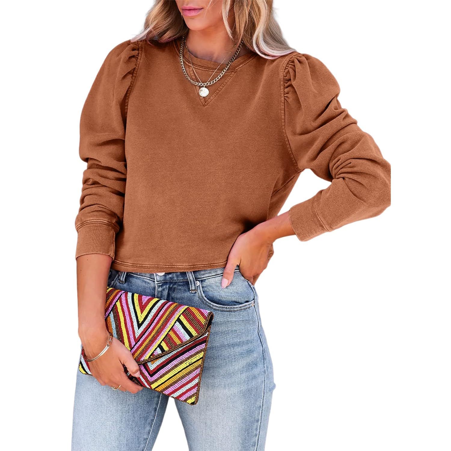 Primary image for Oversized Sweatshirts For Women Puff Long Sleeve Cropped Pullover Casual Loose F