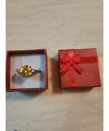 Pretty Ladies Citrine 18 k Gold Plated Ring Silver Tone.  Size 10 with Box - $54.32 CAD