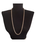 Gold colored metal twisted rope necklace 30 inches chain link - £33.16 GBP