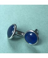 Vintage Pair of Round Blue Plastic Cabs in SIlvertone Circle Frame Cuff ... - £10.25 GBP
