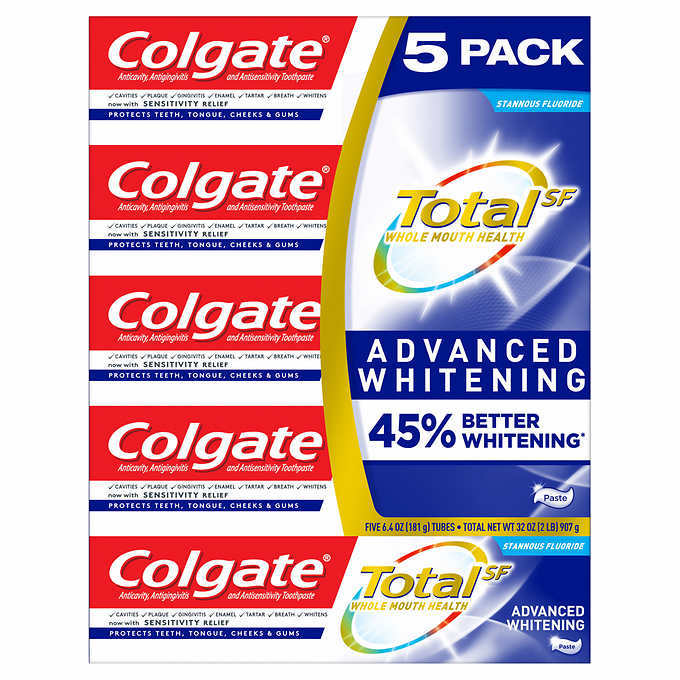 Colgate Total SF Stannous Flouride Advanced Whitening Toothpaste 5-pack 6.4oz ea - $14.99