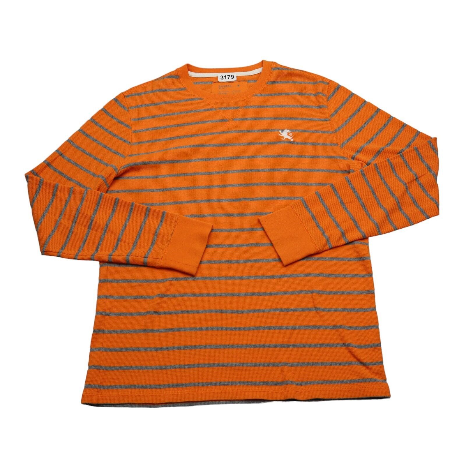 Express Pullover Sweater Mens Medium Orange Gray Waffle Casual Golf Logo... - $18.69