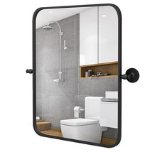 30 x 22 Inch Black Metal Framed Pivot Rectangle Wall-Mounted Mirror - Color: Bl - £134.30 GBP