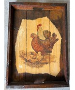 Vintage Farmhouse Rustic Wood Tray Chickens Dusty Delights - $48.00