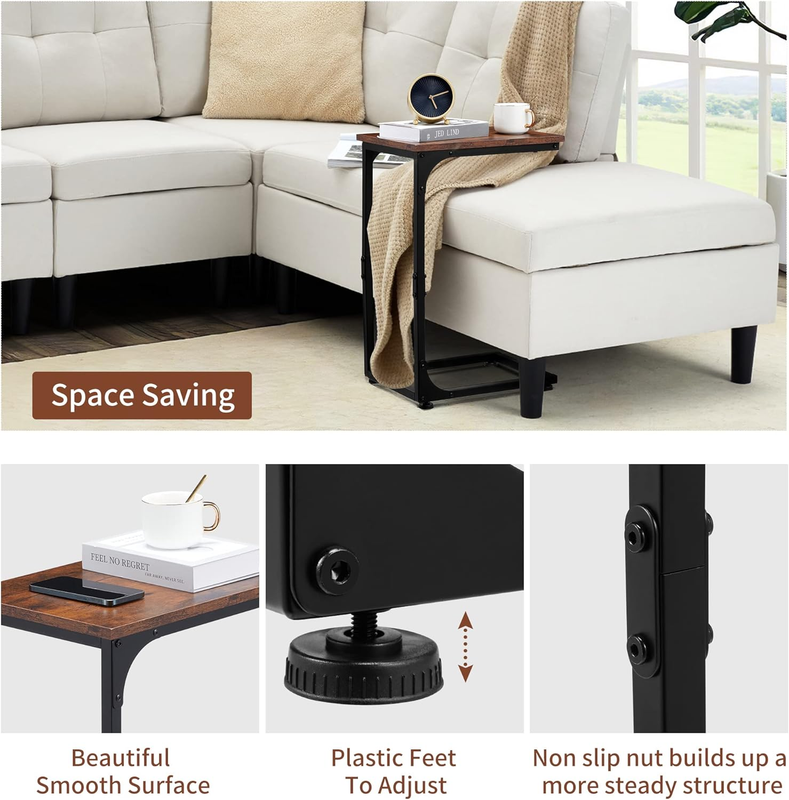 C Shaped End Table, Side Table, for Couch, Bed, Chair, Living Room, B Item image 5