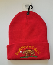 Red Mens California Republic Cali Bear Beanie Skull Knit Embroidered Cap Red - £8.20 GBP