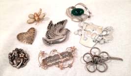 Brooch Pin Jewelry Lot Of 8 Vintage Unique silvertones - £25.58 GBP