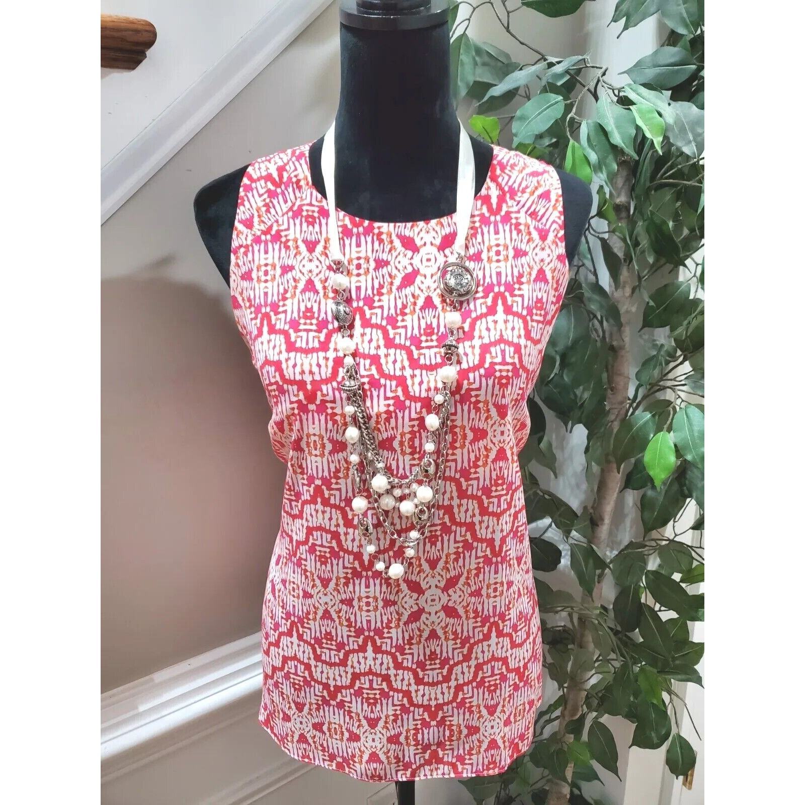 Willi Smith Women Red 100% Polyester Round Neck Sleeveless Casual Shirt Size L Item image 6