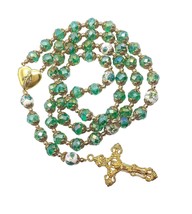 Nazareth Store Catholic Green Crystal Beads 10mm Gold Rosary - £48.51 GBP