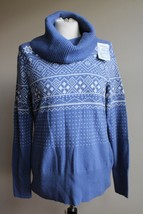 NWT Alberto Makali L Blue White Fair Isle Cowl Neck Sweater Rayon Wool A... - $32.30