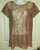 LOFT by Ann Taylor Cinnamon Color Lace Short Sleeve Overlay Topper Size Small - £7.34 GBP