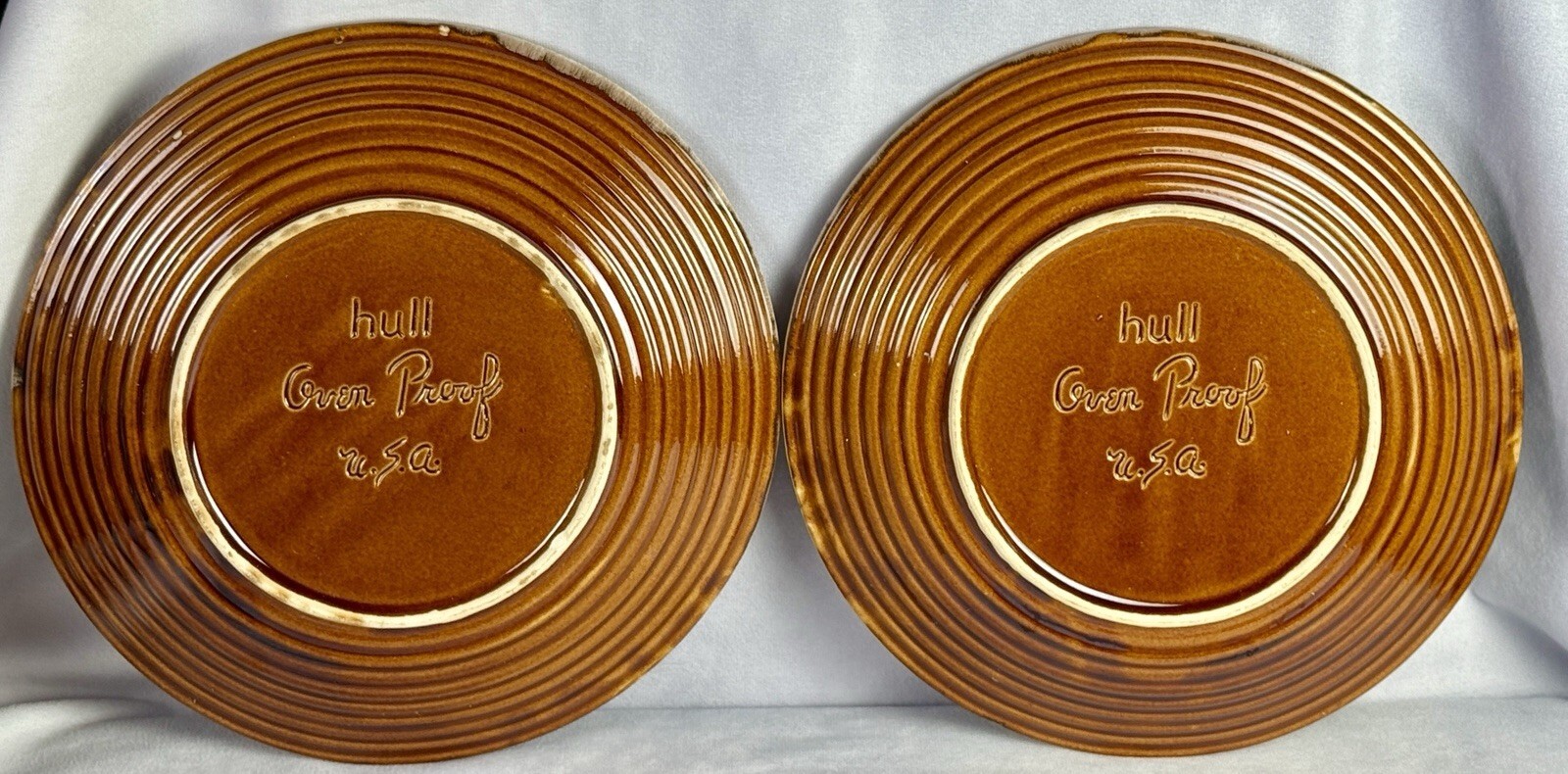Set of 2 Hull Pottery USA Brown OvenProof 10.5" Dinner Plates Vintage MCM Item image 3